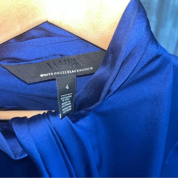 White House Black Market Cobalt Blue Satin Twist Neck Blouse – Size 4 - Picture 6 of 6